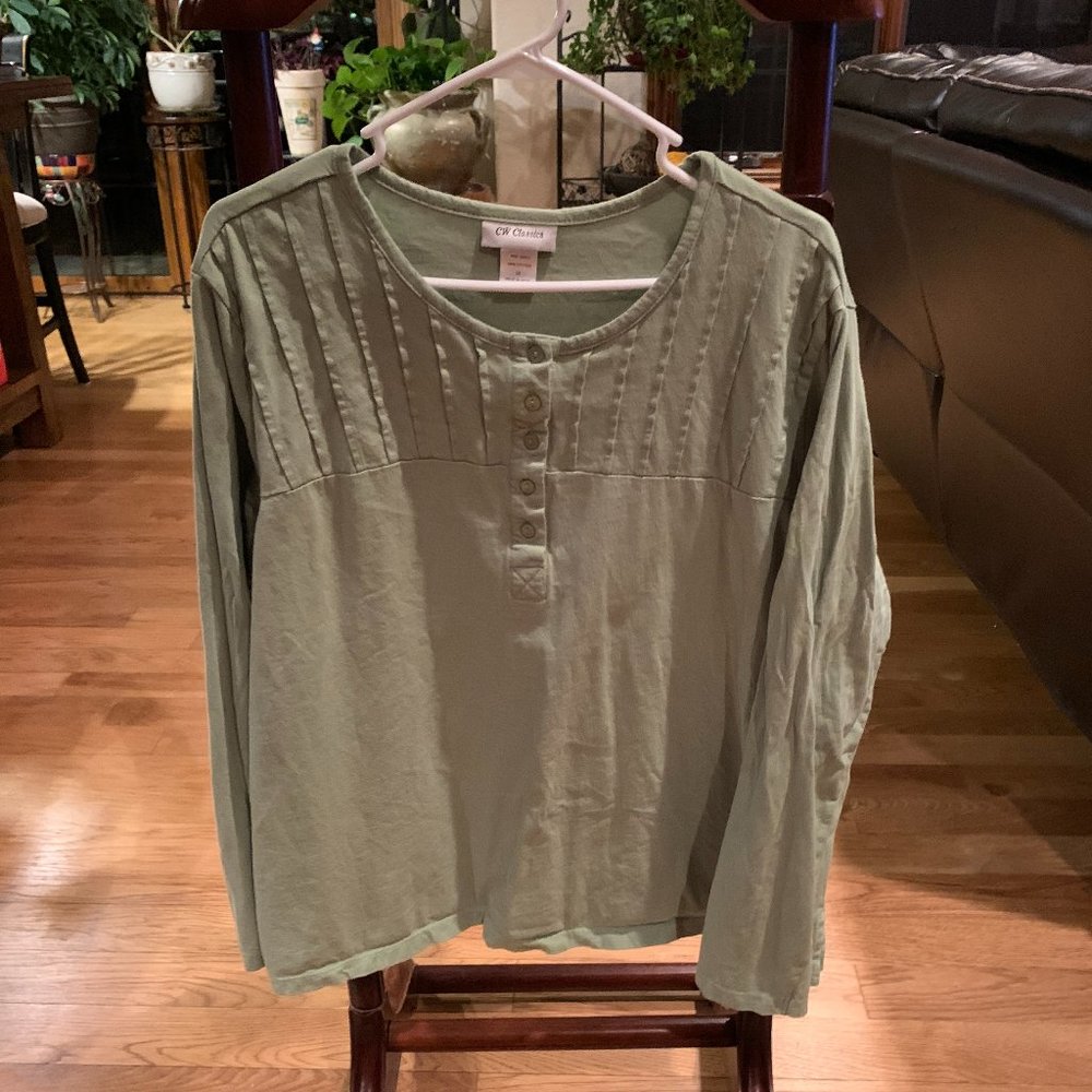 CW Classics 100% Cotton Light Green Top - Size 1X